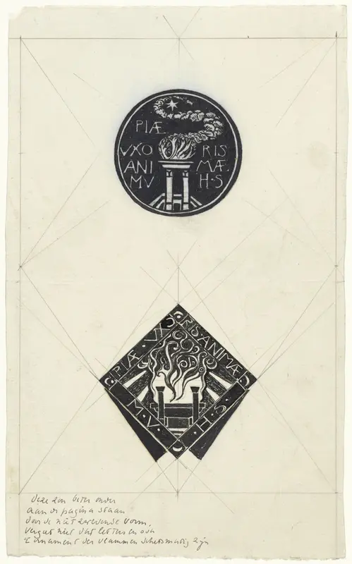 Twee ontwerpen voor een vignet Piae Uxoris Animae Wall Art by Richard Nicolaüs Roland Holst - High-Resolution Digital Print