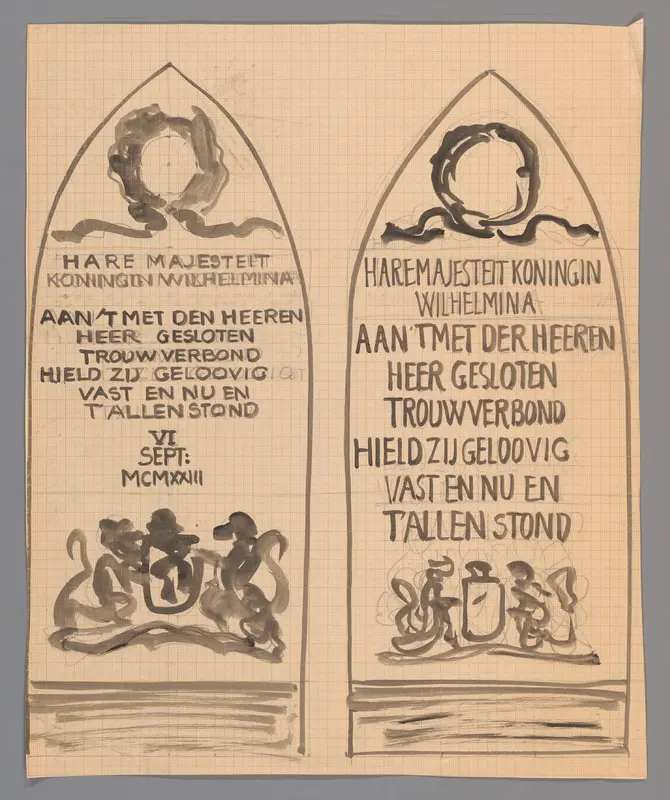 Twee ontwerpen voor panelen (?) ter gelegenheid van het zilveren jubileum van Koningin Wilhelmina, 6 september 1923 Wall Art by Carel Adolph Lion Cachet - High-Resolution Digital Print