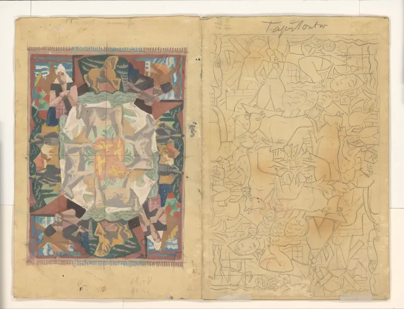 Twee ontwerpen voor tapijten met oud Hollandse taferelen Wall Art by Leo Gestel - High-Resolution Digital Print