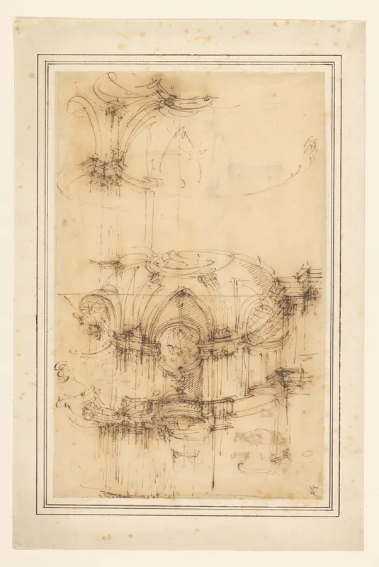 Twee ontwerpschetsen voor de hal van een paleis Wall Art by Giuseppe Galli Bibiena - High-Resolution Digital Print