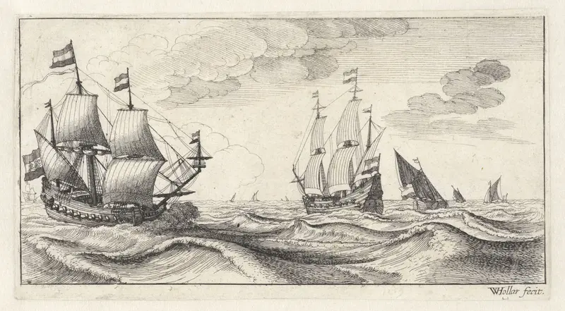 Twee oorlogsschepen met gehezen zeilen Wall Art by Unknown - High-Resolution Digital Print