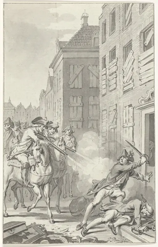 Twee oproerige soldaten te 's-Hertogenbosch door ruiters doodgeschoten, november 1787 Wall Art by Unknown - High-Resolution Digital Print