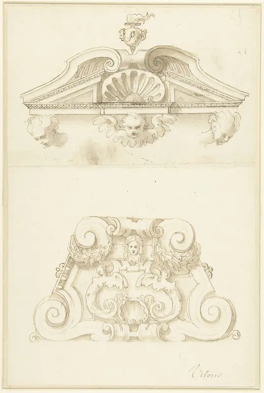 Twee ornamentale schoorsteenontwerpen Wall Art by Vittorio Maria Bigari - High-Resolution Digital Print