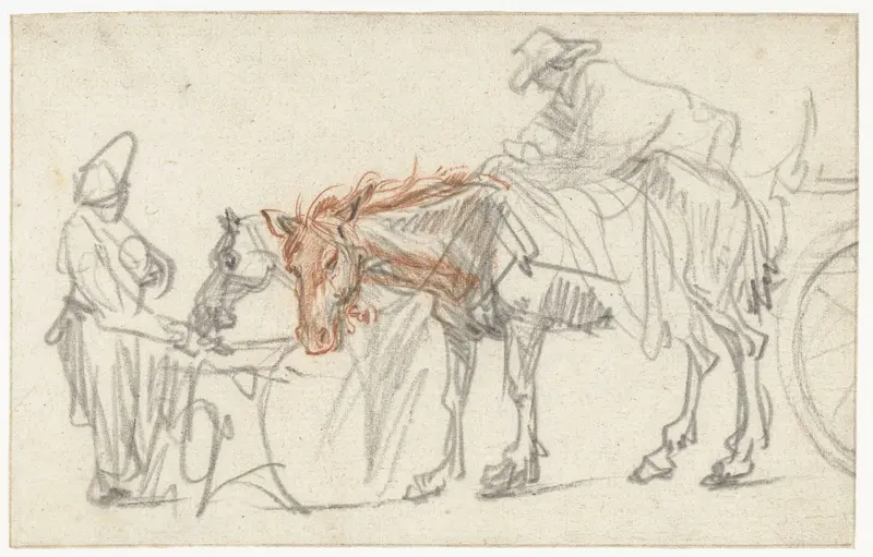 Twee paarden bij een halteplaats Wall Art by Rembrandt van Rijn - High-Resolution Digital Print