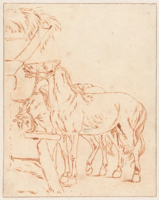 Twee paarden bij een trog Wall Art by anonymous - High-Resolution Digital Print