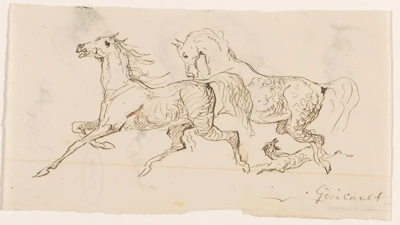 Twee paarden en een hond Wall Art by Johannes Tavenraat - High-Resolution Digital Print