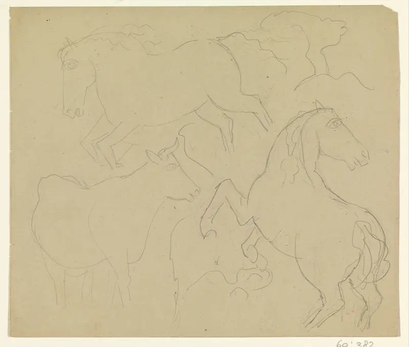 Twee paarden en een koe Wall Art by Leo Gestel - High-Resolution Digital Print