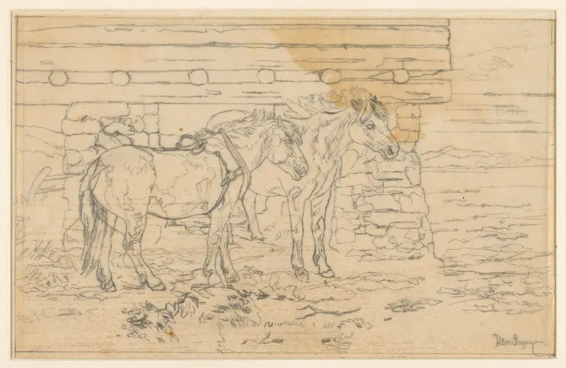 Twee paarden voor een schuur Wall Art by Frederik Hendrik Weissenbruch - High-Resolution Digital Print