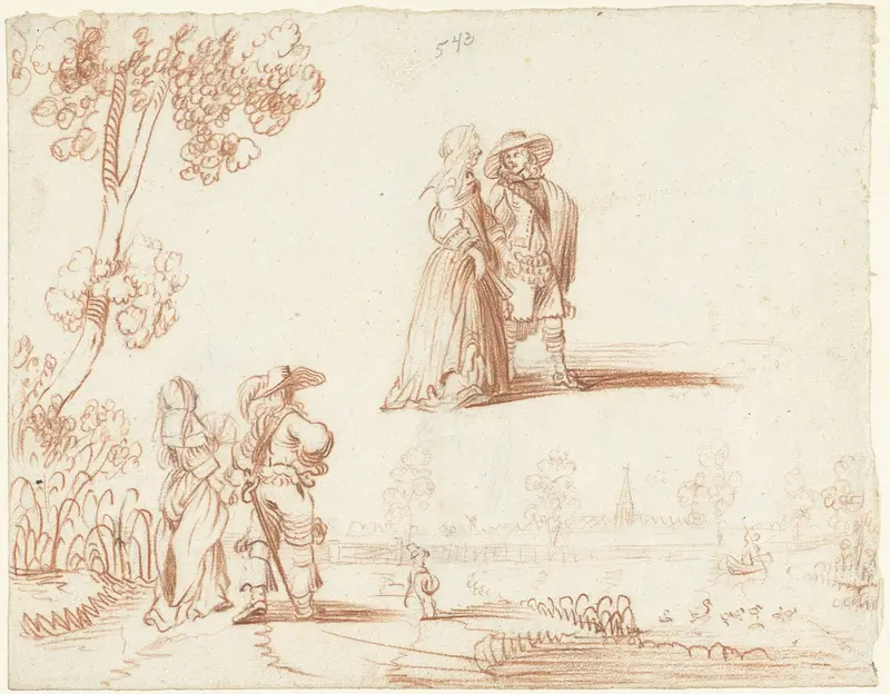 Twee paartjes lopend naast een kanaal Wall Art by Gesina ter Borch - High-Resolution Digital Print
