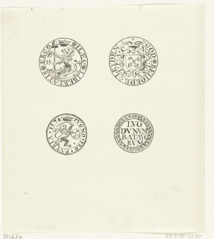 Twee papieren noodmunten uit het beleg van Leiden, 1574 Wall Art by anonymous - High-Resolution Digital Print