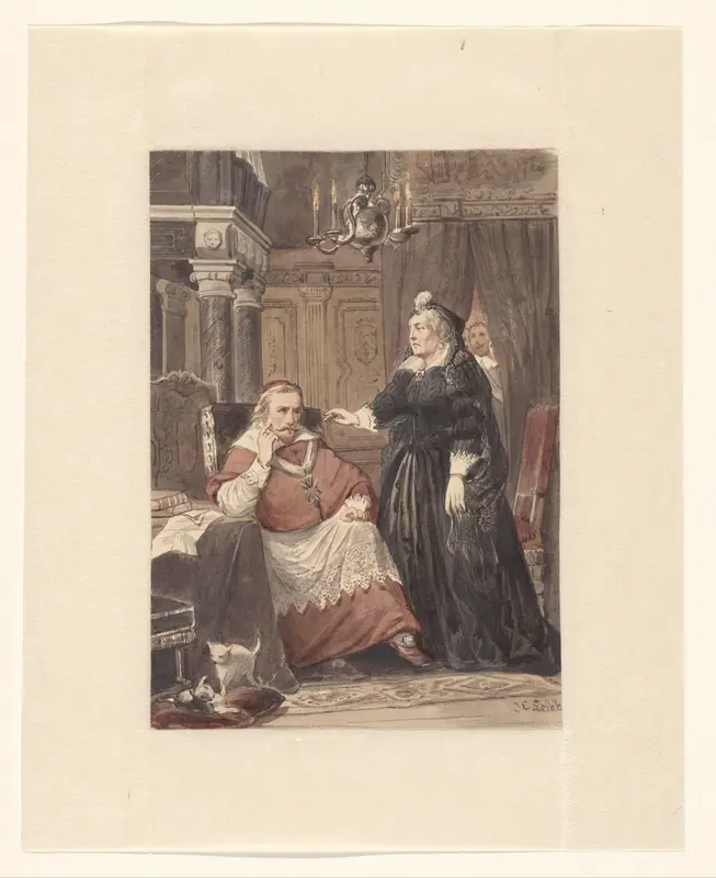 Twee personen in een interieur, mogelijk Maria de Medici en kardinaal de Richelieu Wall Art by Unknown - High-Resolution Digital Print