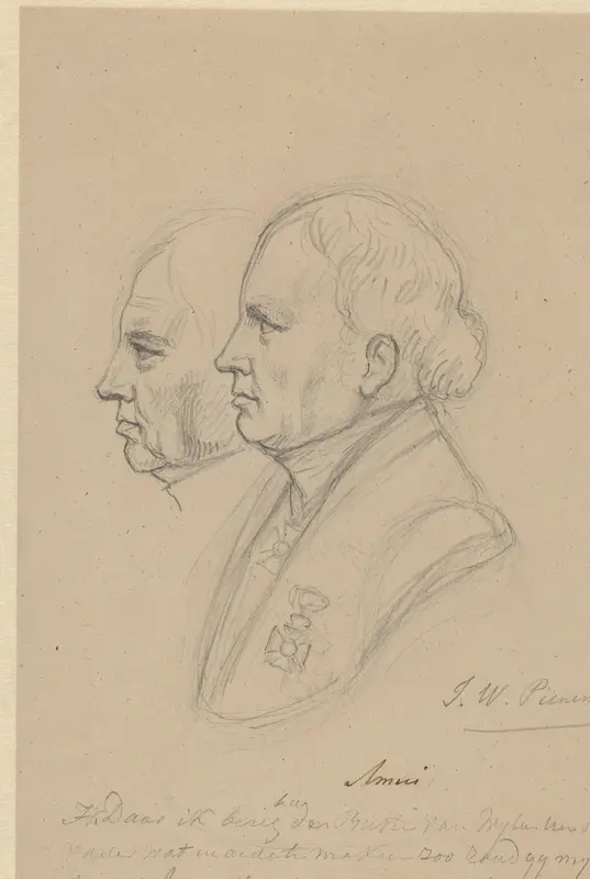 Twee profielschetsen van Jan Willem Pieneman, met een tekst van de tekenaar Wall Art by Louis Royer - High-Resolution Digital Print