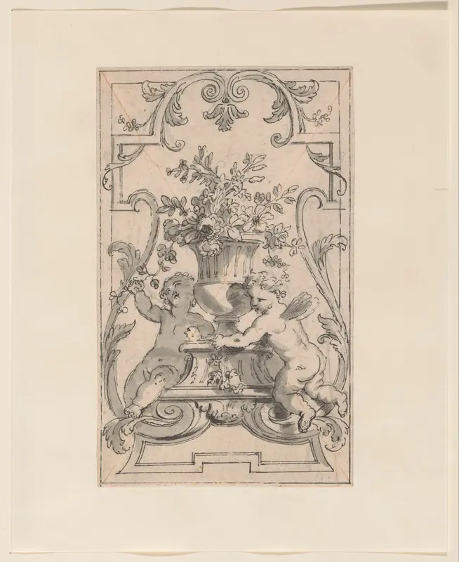 Twee putti bij een bloemenvaas Wall Art by Christiaan van Geelen (Sr.) - High-Resolution Digital Print