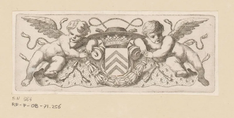 Twee putti bij het wapen, de kardinaalshoed en mantel van kardinaal Richelieu Wall Art by Claude Mellan - High-Resolution Digital Print