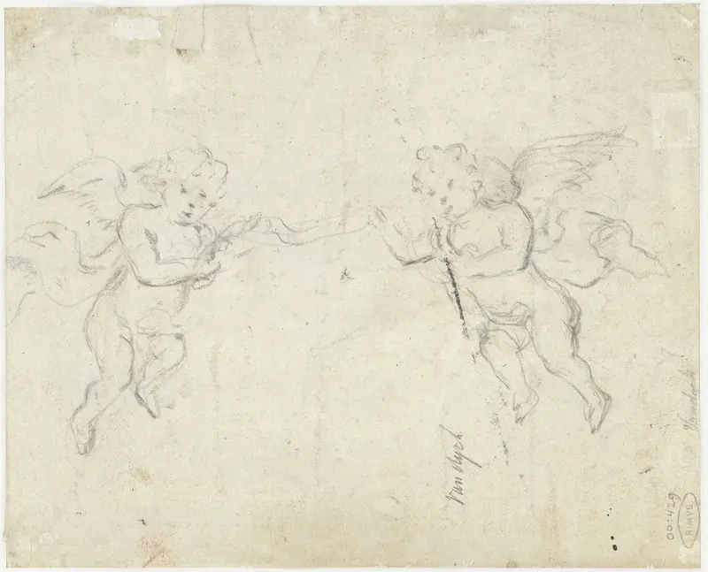 Twee putti met een banderol Wall Art by anonymous - High-Resolution Digital Print