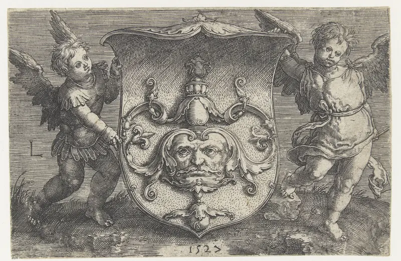 Twee putti met een wapenschild Wall Art by Unknown - High-Resolution Digital Print