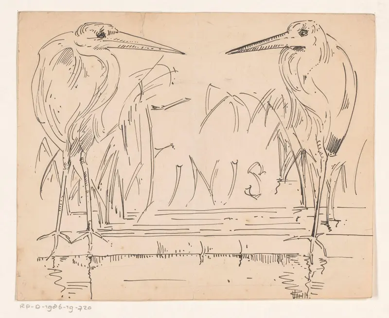 Twee reigers aan een waterkant Wall Art by Reinier Willem Petrus de Vries (1874-1953) - High-Resolution Digital Print