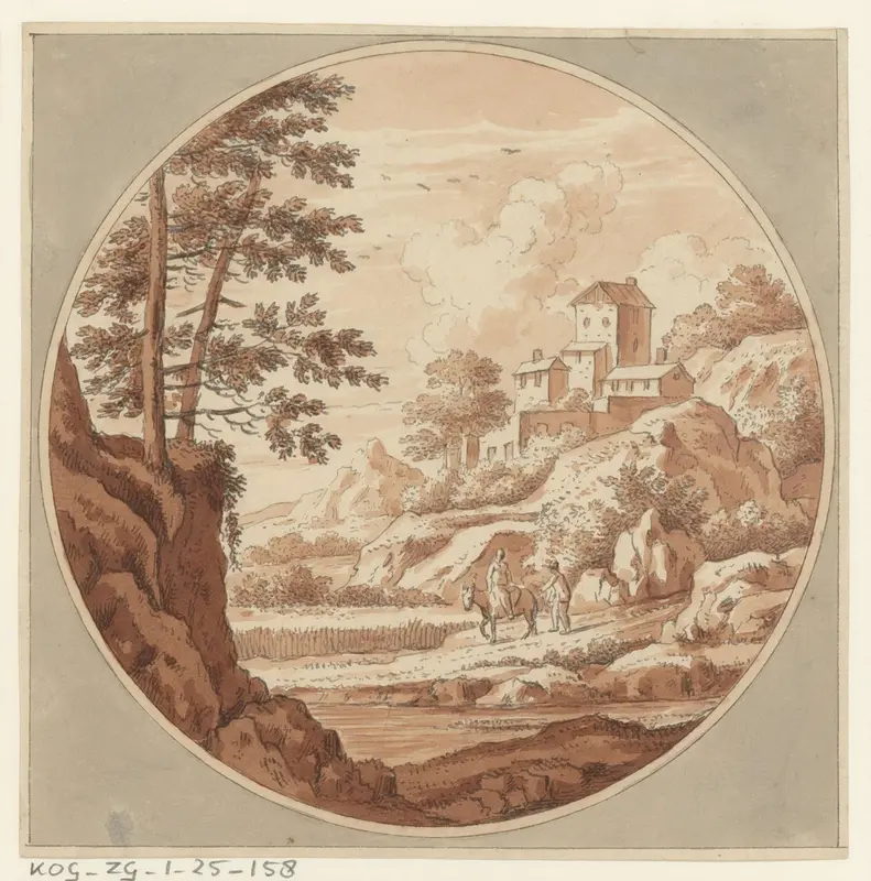 Twee reizigers met ezel in een rotsachtig landschap Wall Art by Unknown - High-Resolution Digital Print