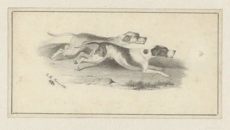 Twee rennende jachthonden Wall Art by Petrus Marius Brouwer - High-Resolution Digital Print
