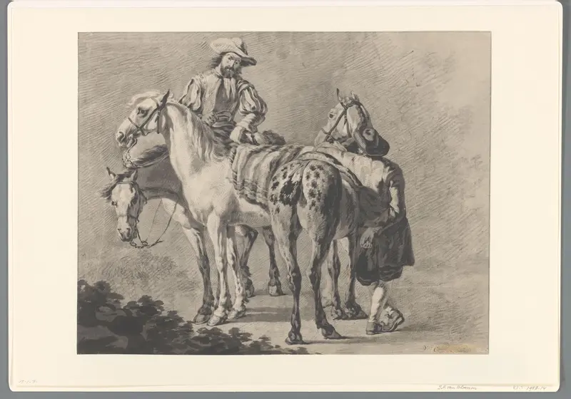 Twee ruiters met hun paarden Wall Art by Jan Frans van Bloemen - High-Resolution Digital Print