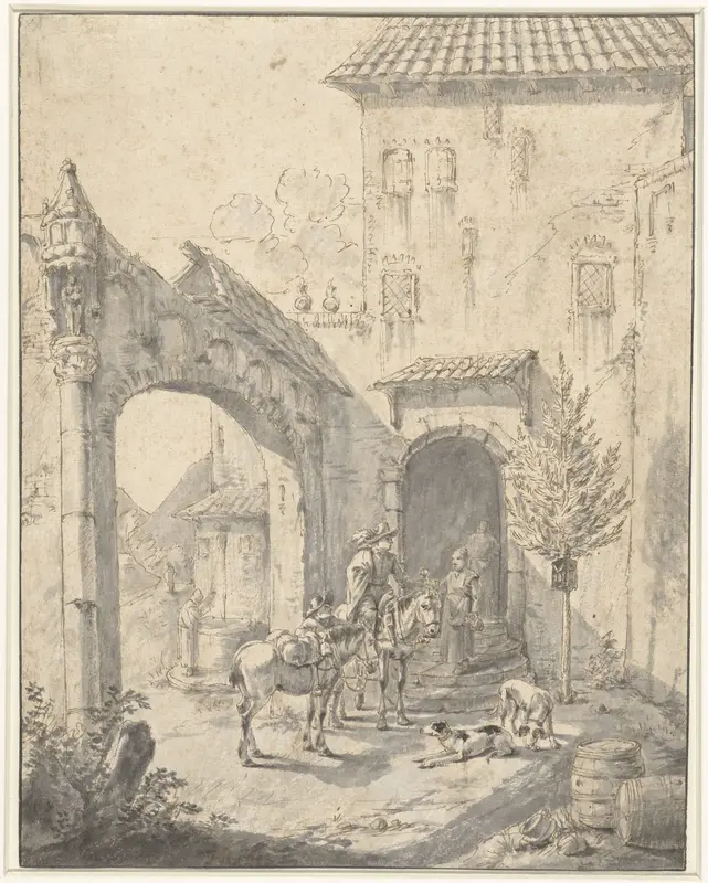 Twee ruiters pleisteren op de voorhoof van een herberg Wall Art by Johann Heinrich Roos - High-Resolution Digital Print