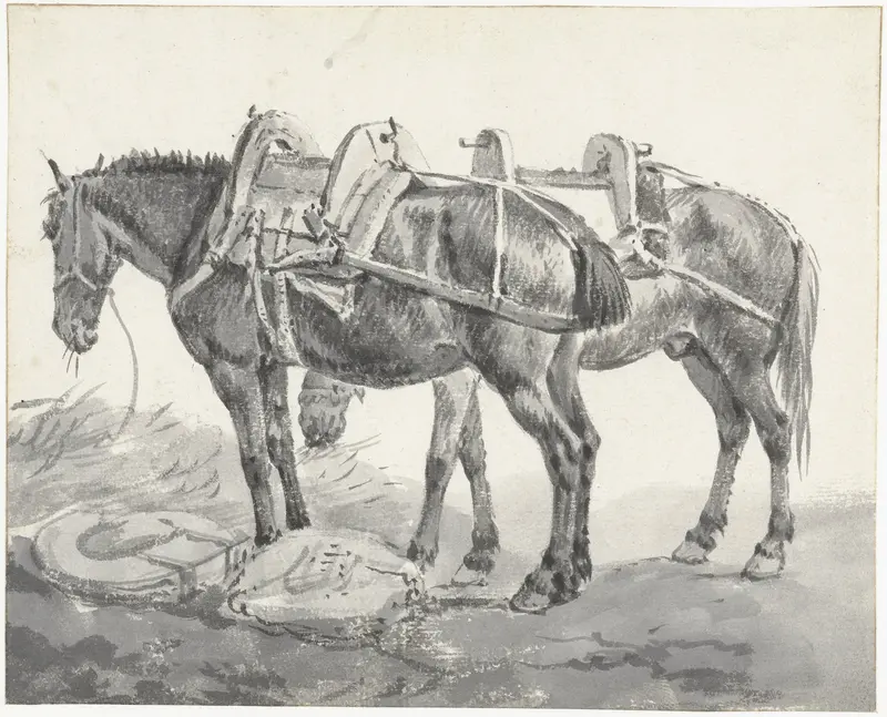 Twee rustende lastpaarden Wall Art by Pieter van Bloemen - High-Resolution Digital Print