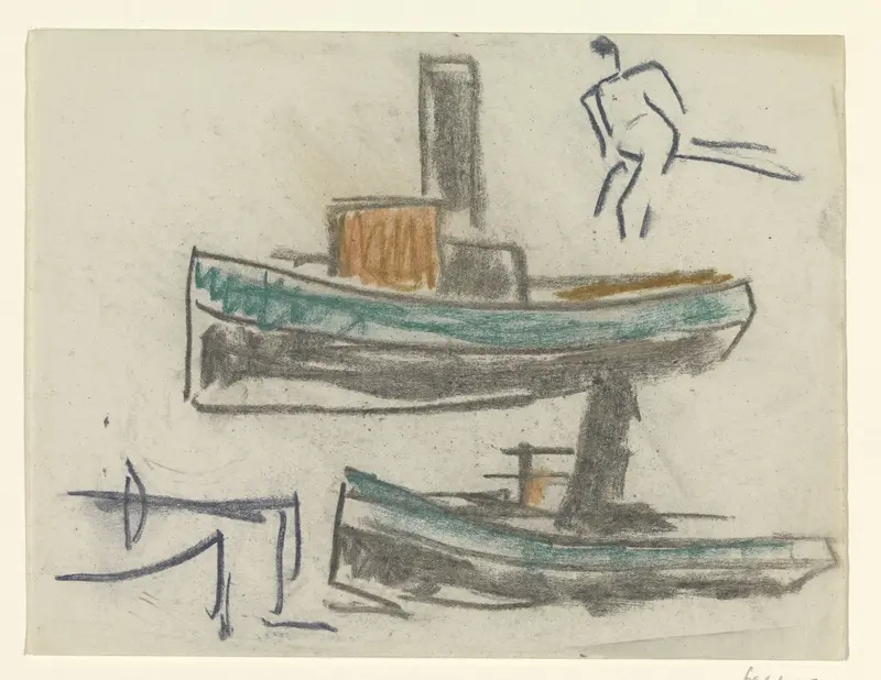 Twee schepen en een figuur Wall Art by Leo Gestel - High-Resolution Digital Print