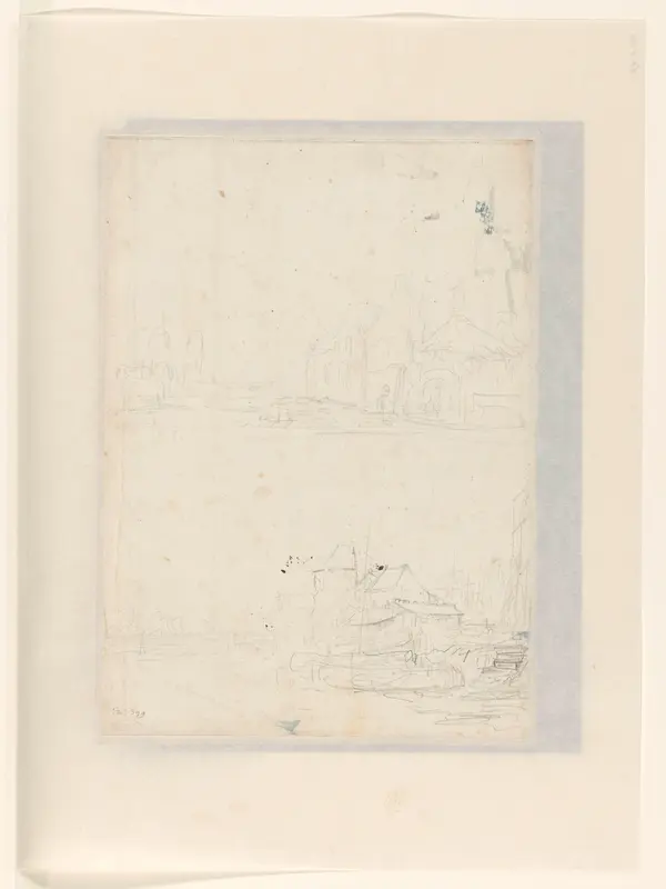 Twee schetsen met bebouwing Wall Art by Julius Jacobus van de Sande Bakhuyzen - High-Resolution Digital Print