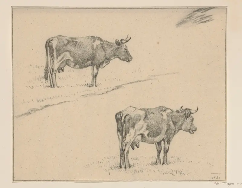 Twee schetsen van een staande koe, naar rechts Wall Art by Jean Bernard - High-Resolution Digital Print