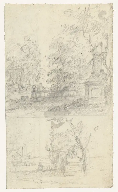 Twee schetsen van een tuinlandschap Wall Art by Unknown - High-Resolution Digital Print