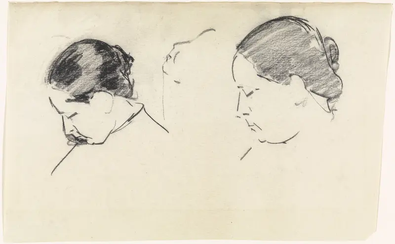 Twee schetsen van het hoofd van een vrouw Wall Art by Gerrit Willem Dijsselhof - High-Resolution Digital Print