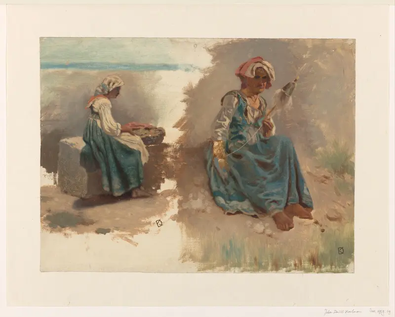 Twee schetsen van zittende vrouwen Wall Art by Johan Daniël Koelman - High-Resolution Digital Print