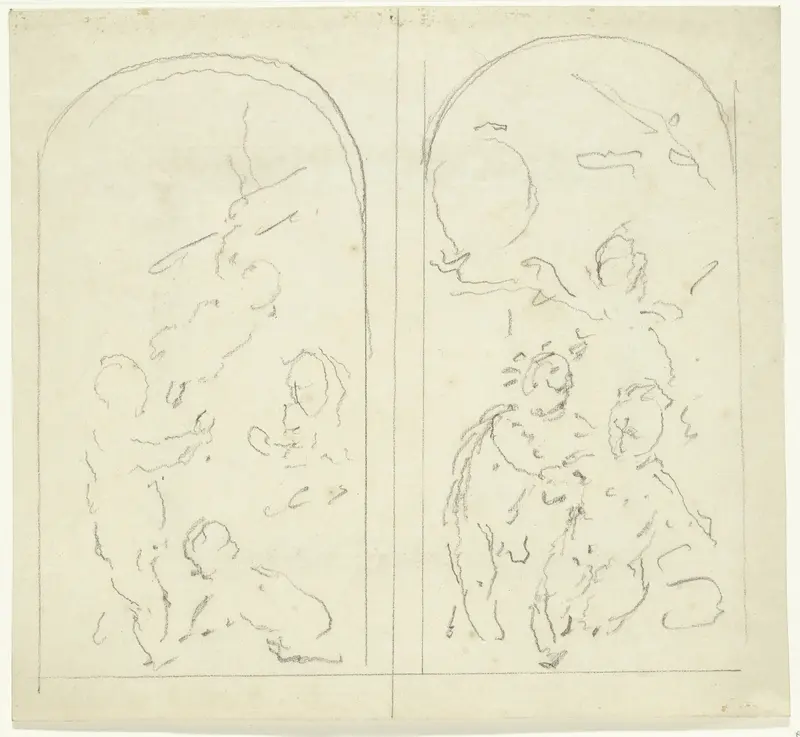 Twee schetsen voor grisailles met putti Wall Art by Unknown - High-Resolution Digital Print