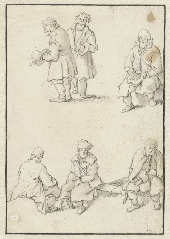 Twee staande en vier zittende mannen Wall Art by Herman Saftleven - High-Resolution Digital Print