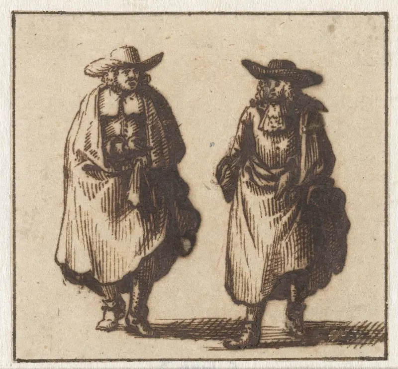 Twee staande heren in zware mantels Wall Art by Unknown - High-Resolution Digital Print