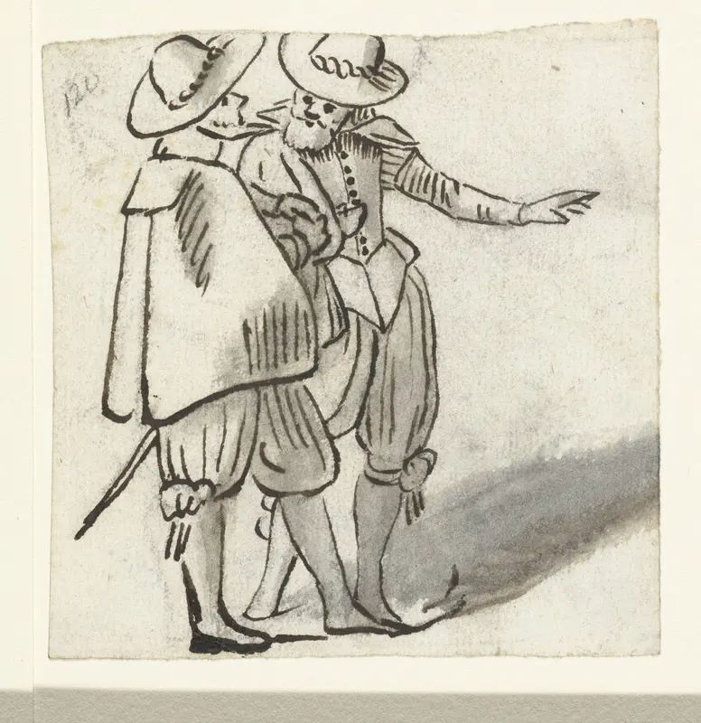 Twee staande mannen praten met elkaar Wall Art by Unknown - High-Resolution Digital Print
