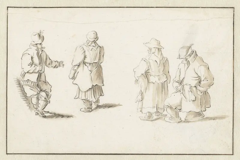 Twee staande paren Wall Art by Herman Saftleven - High-Resolution Digital Print