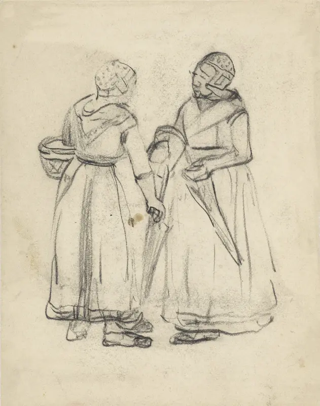 Twee staande vissersvrouwen, in gesprek Wall Art by Johannes Abraham Mondt - High-Resolution Digital Print