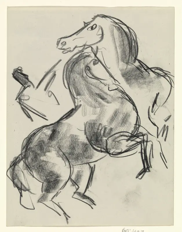 Twee steigerende paarden en een figuur Wall Art by Leo Gestel - High-Resolution Digital Print