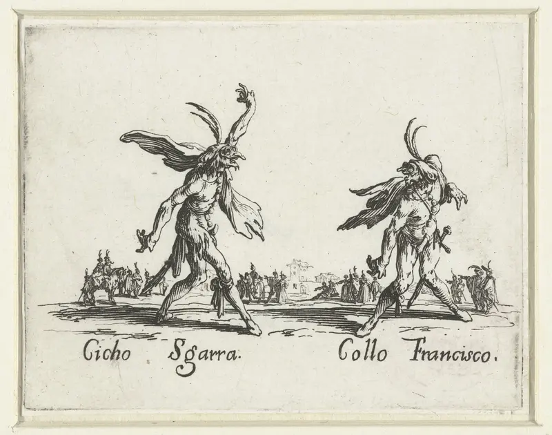 Twee straatartiesten als Cicho Sgarra en Collo Francisco Wall Art by Jacques Callot - High-Resolution Digital Print