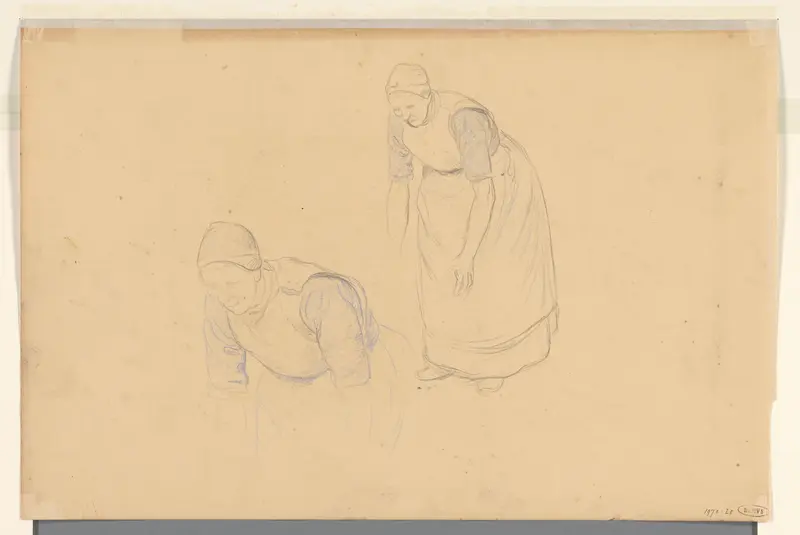Twee studies van een gebogen boerin Wall Art by Ferdinand Hart Nibbrig - High-Resolution Digital Print