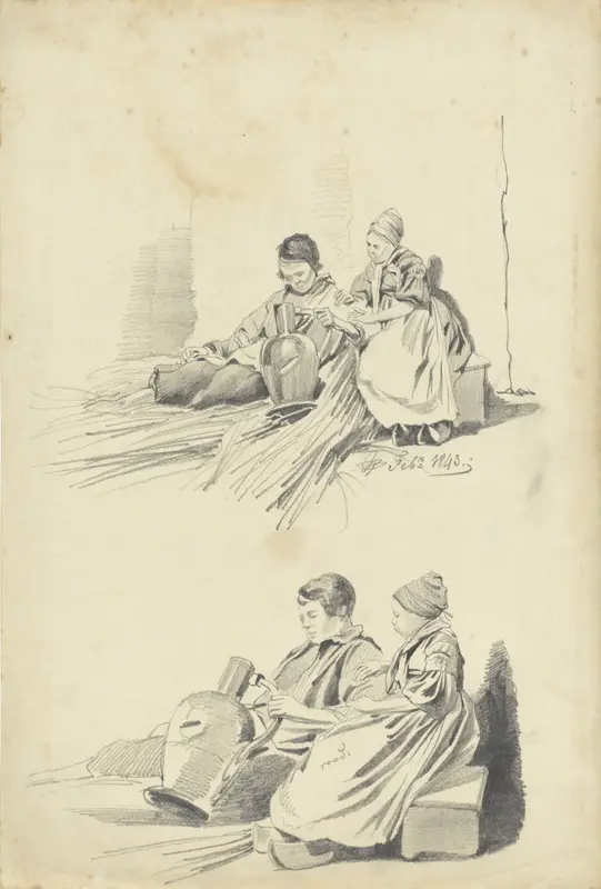 Twee studies van een jongen en meisje met kruik Wall Art by Pieter van Loon - High-Resolution Digital Print