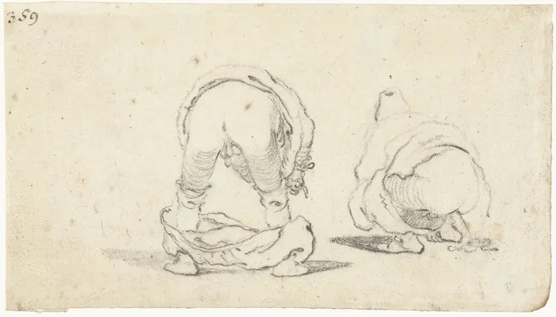 Twee studies van een kakkende man Wall Art by Gerard ter Borch (II) - High-Resolution Digital Print