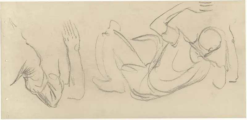 Twee studies van een knielende figuur met opgeheven armen Wall Art by Antoon Derkinderen - High-Resolution Digital Print
