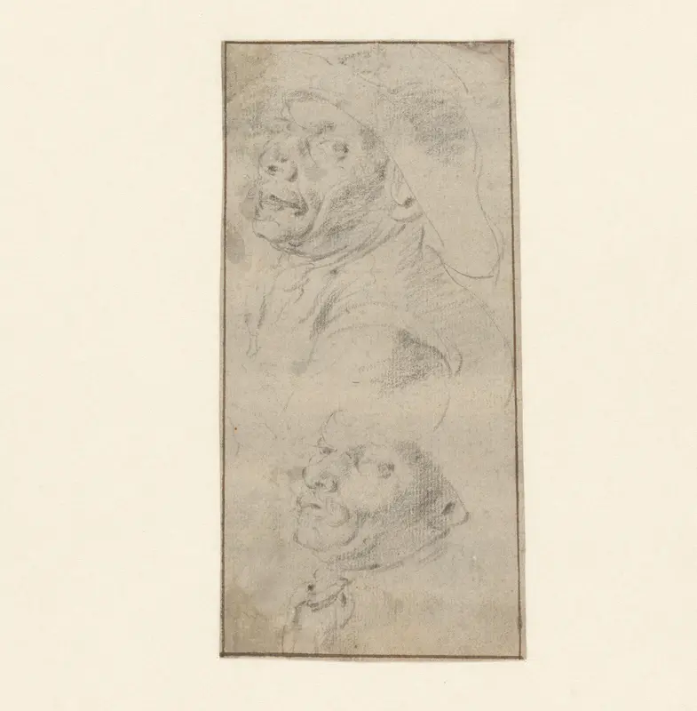 Twee studies van een manskop, naar links Wall Art by Unknown - High-Resolution Digital Print