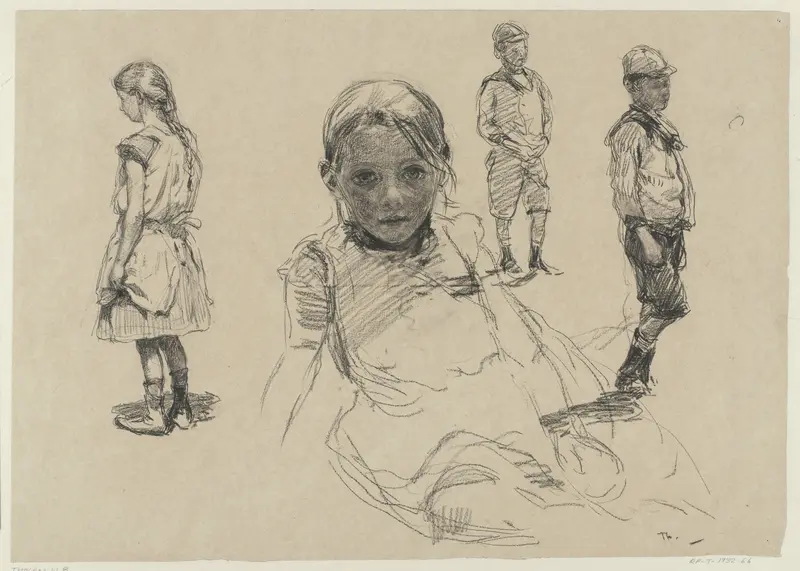 Twee studies van een meisje en twee van een jongen Wall Art by Willem Bastiaan Tholen - High-Resolution Digital Print