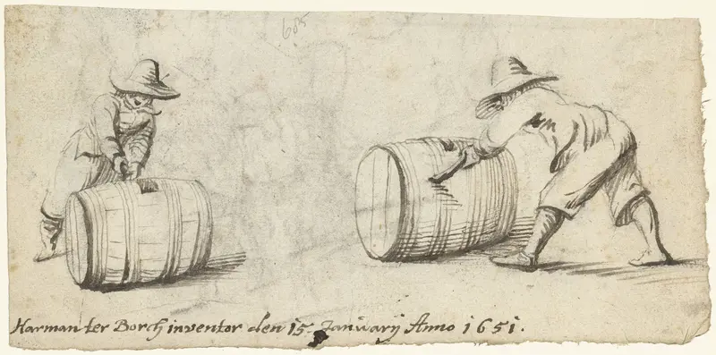 Twee studies van een met een ton rollende jongeman Wall Art by Unknown - High-Resolution Digital Print