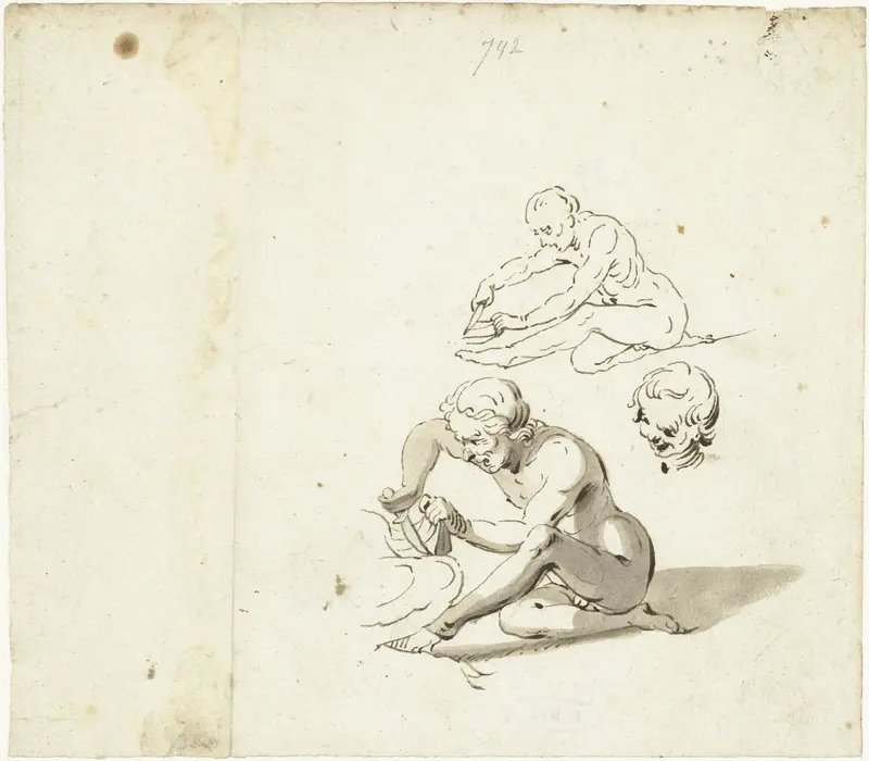 Twee studies van een naakte man en de kop van een jongetje Wall Art by Gerard ter Borch (I) - High-Resolution Digital Print
