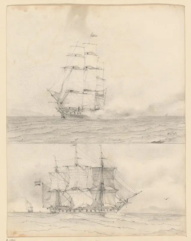 Twee studies van een oorlogsschip Wall Art by Willem Anthonie van Deventer - High-Resolution Digital Print