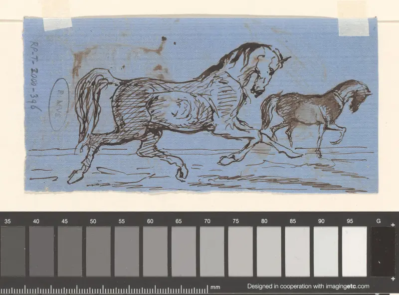 Twee studies van een paard Wall Art by Johannes Tavenraat - High-Resolution Digital Print